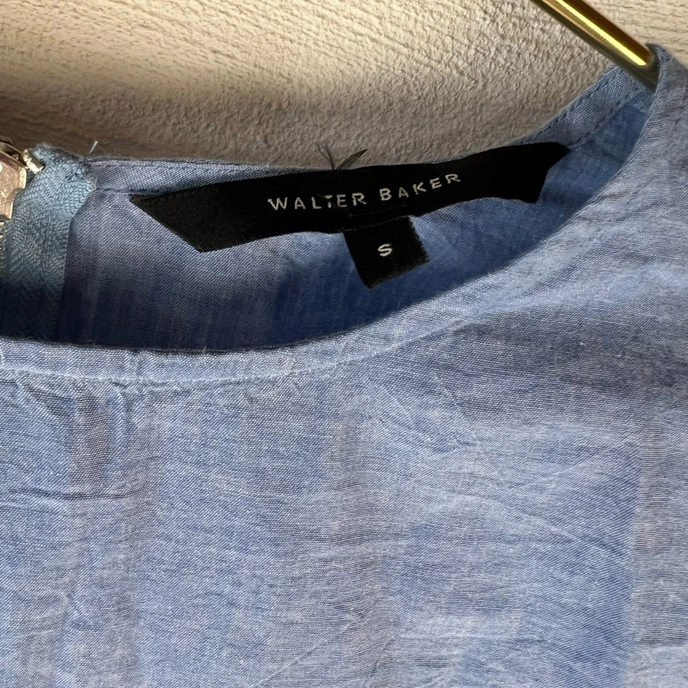 Walter Baker Blue Ruffle Lightweight Long Sleeve Blouse, Small